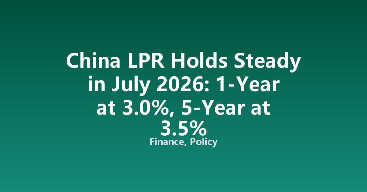 China LPR Holds Steady in July 2026: 1-Year at 3.0%, 5-Year at 3.5%