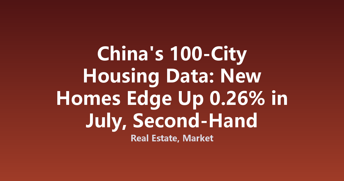 China's 100-City Housing Data: New Homes Edge Up 0.26% in July, Second-Hand Falls in 92 Cities