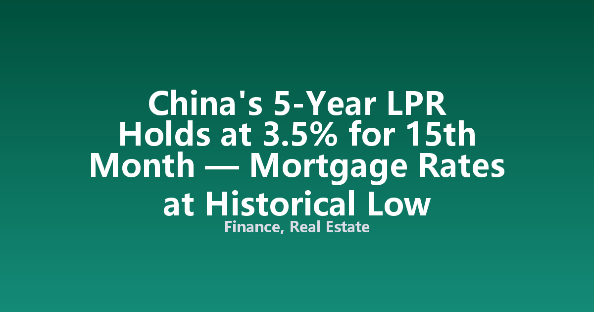 China's 5-Year LPR Holds at 3.5% for 15th Month — Mortgage Rates at Historical Low