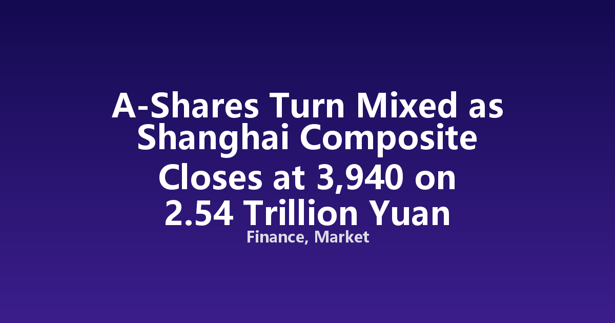 A-Shares Turn Mixed as Shanghai Composite Closes at 3,940 on 2.54 Trillion Yuan Turnover