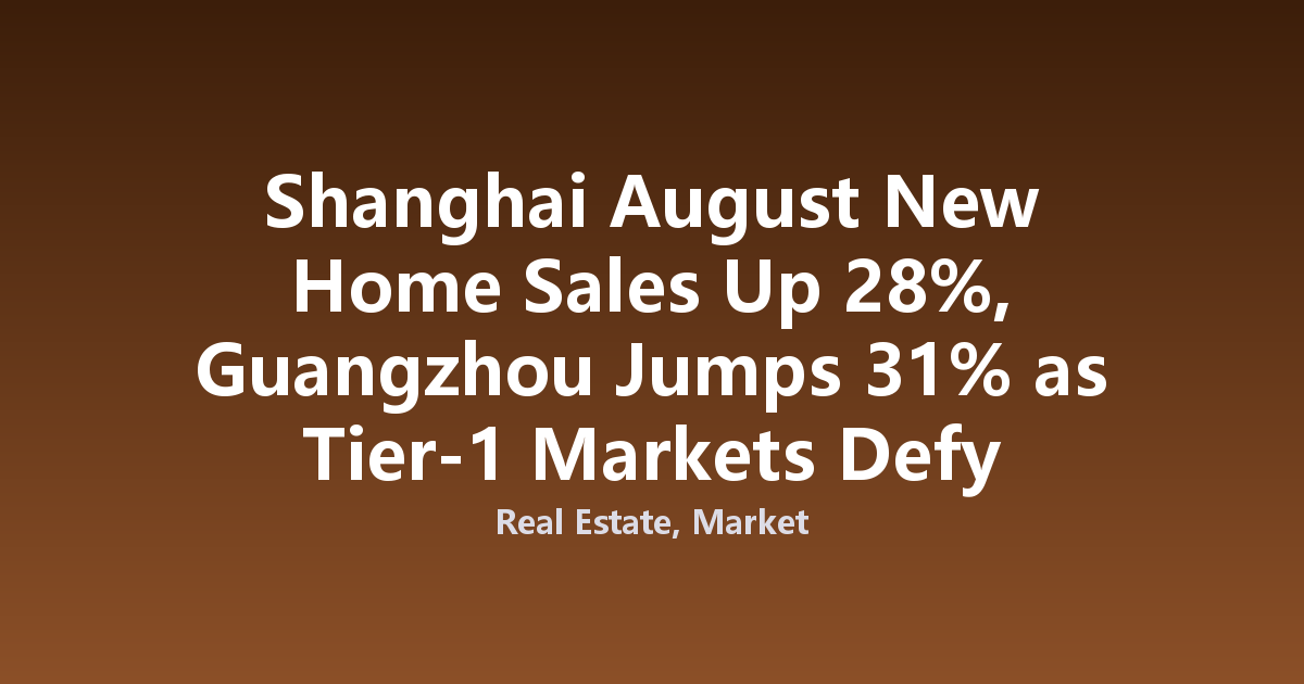 Shanghai August New Home Sales Up 28%, Guangzhou Jumps 31% as Tier-1 Markets Defy Seasonal Slump