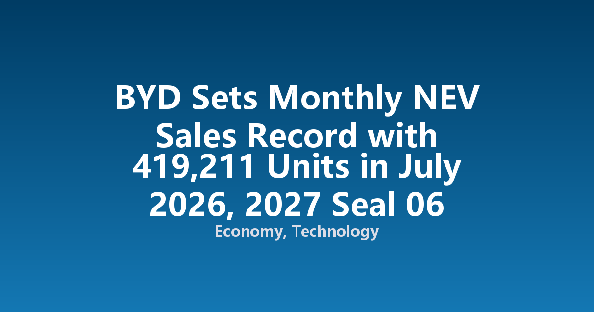 BYD Sets Monthly NEV Sales Record with 419,211 Units in July 2026, 2027 Seal 06 Launched