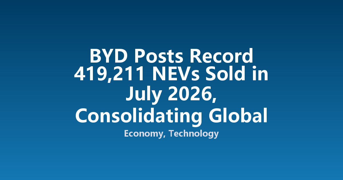 BYD Posts Record 419,211 NEVs Sold in July 2026, Consolidating Global EV Leadership