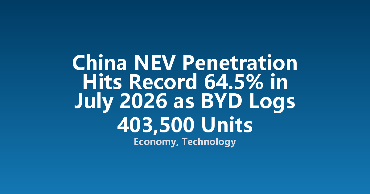 China NEV Penetration Hits Record 64.5% in July 2026 as BYD Logs 403,500 Units