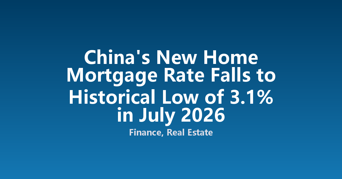 China's New Home Mortgage Rate Falls to Historical Low of 3.1% in July 2026