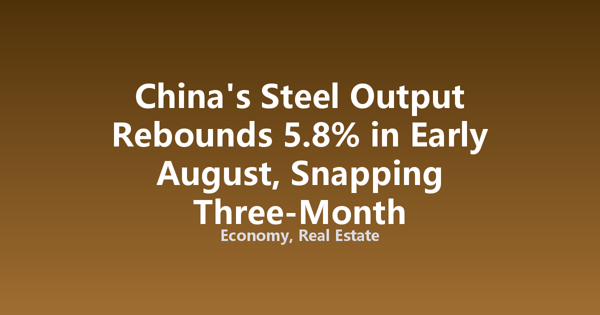 China's Steel Output Rebounds 5.8% in Early August, Snapping Three-Month Contraction