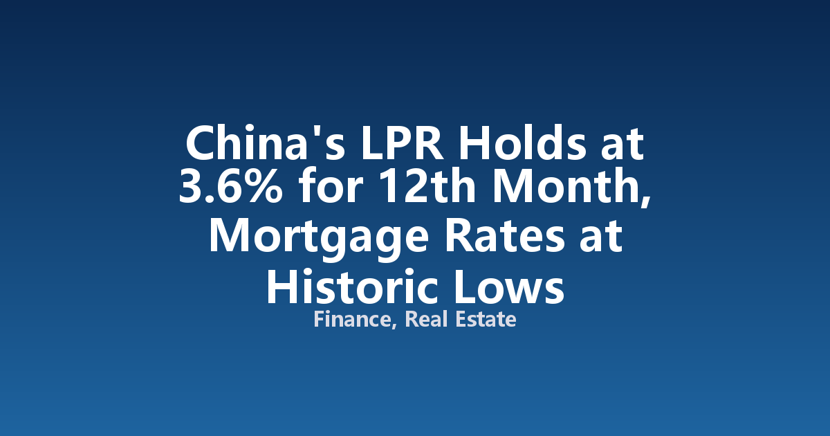 China's LPR Holds at 3.6% for 12th Month, Mortgage Rates at Historic Lows