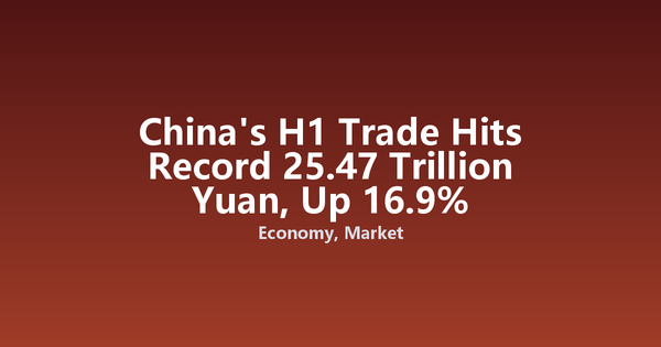 China's H1 Trade Hits Record 25.47 Trillion Yuan, Up 16.9%