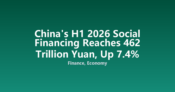 China's H1 2026 Social Financing Reaches 462 Trillion Yuan, Up 7.4%