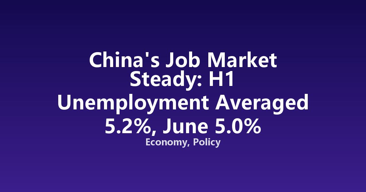 China's Job Market Steady: H1 Unemployment Averaged 5.2%, June 5.0%