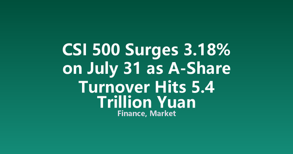CSI 500 Surges 3.18% on July 31 as A-Share Turnover Hits 5.4 Trillion Yuan