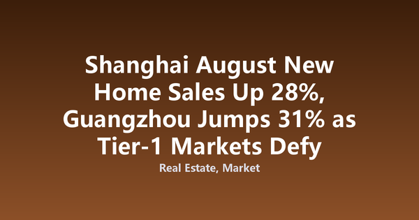 Shanghai August New Home Sales Up 28%, Guangzhou Jumps 31% as Tier-1 Markets Defy Seasonal Slump