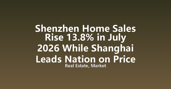 Shenzhen Home Sales Rise 13.8% in July 2026 While Shanghai Leads Nation on Price Growth