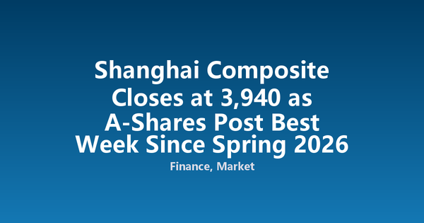 Shanghai Composite Closes at 3,940 as A-Shares Post Best Week Since Spring 2026