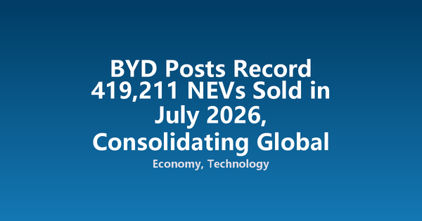 BYD Posts Record 419,211 NEVs Sold in July 2026, Consolidating Global EV Leadership