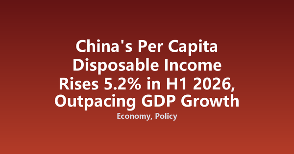 China's Per Capita Disposable Income Rises 5.2% in H1 2026, Outpacing GDP Growth