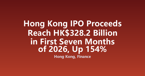 Hong Kong IPO Proceeds Reach HK$328.2 Billion in First Seven Months of 2026, Up 154%